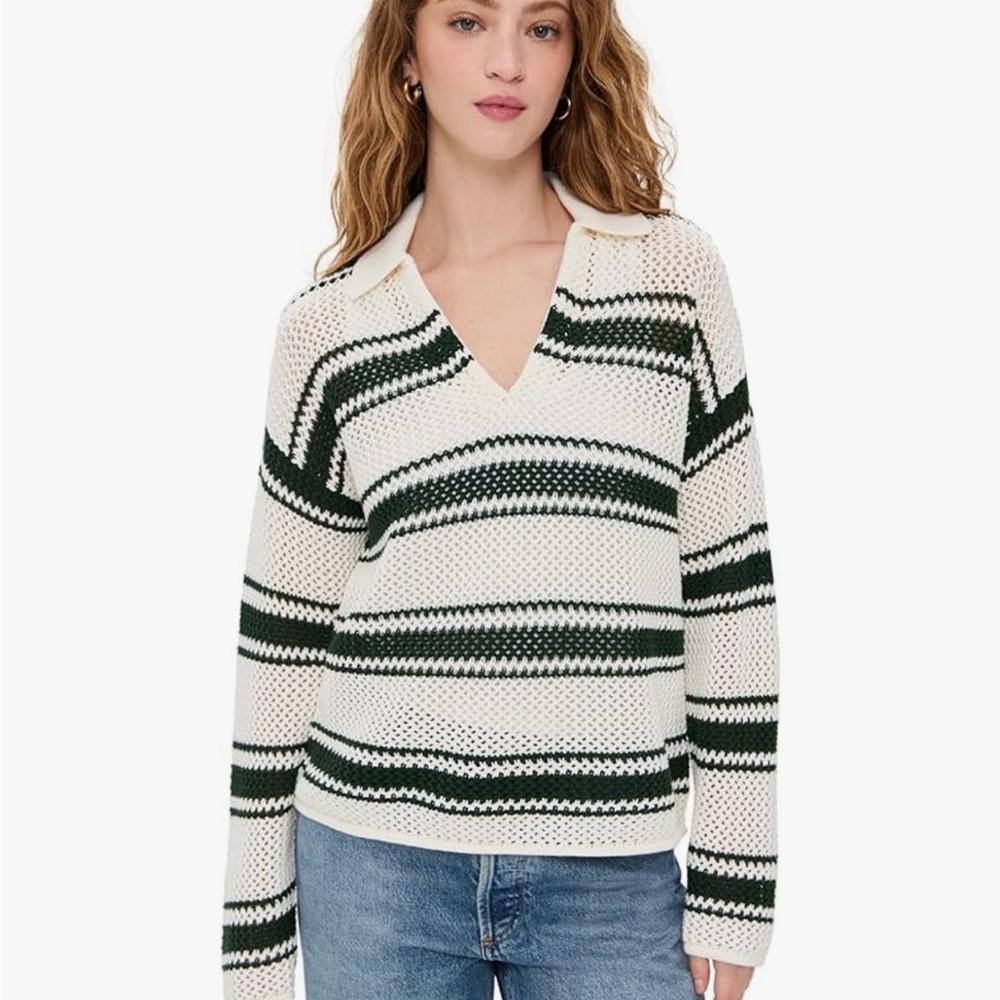 Madewell Open Weave Sweater - Green and White NWT
